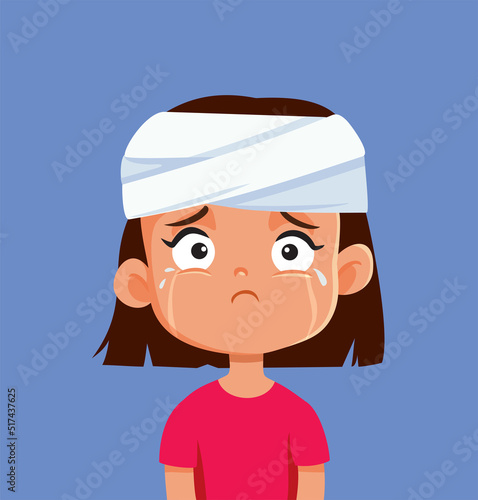 Girl Suffering a Head Injury in an Accident Vector Cartoon Illustration. Child suffering a concussion having headaches and side effects
