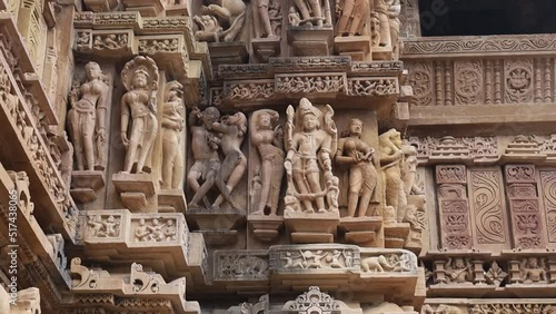 Erotic educational sculptures of temples of Khajuraho, Madhya Pradesh.