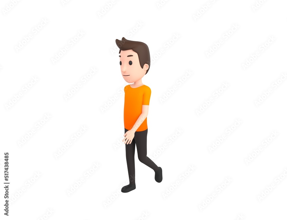 Man wearing Orange T-Shirt character walking in 3d rendering. Man wearing Orange T-Shirt character walking in 3d rendering.