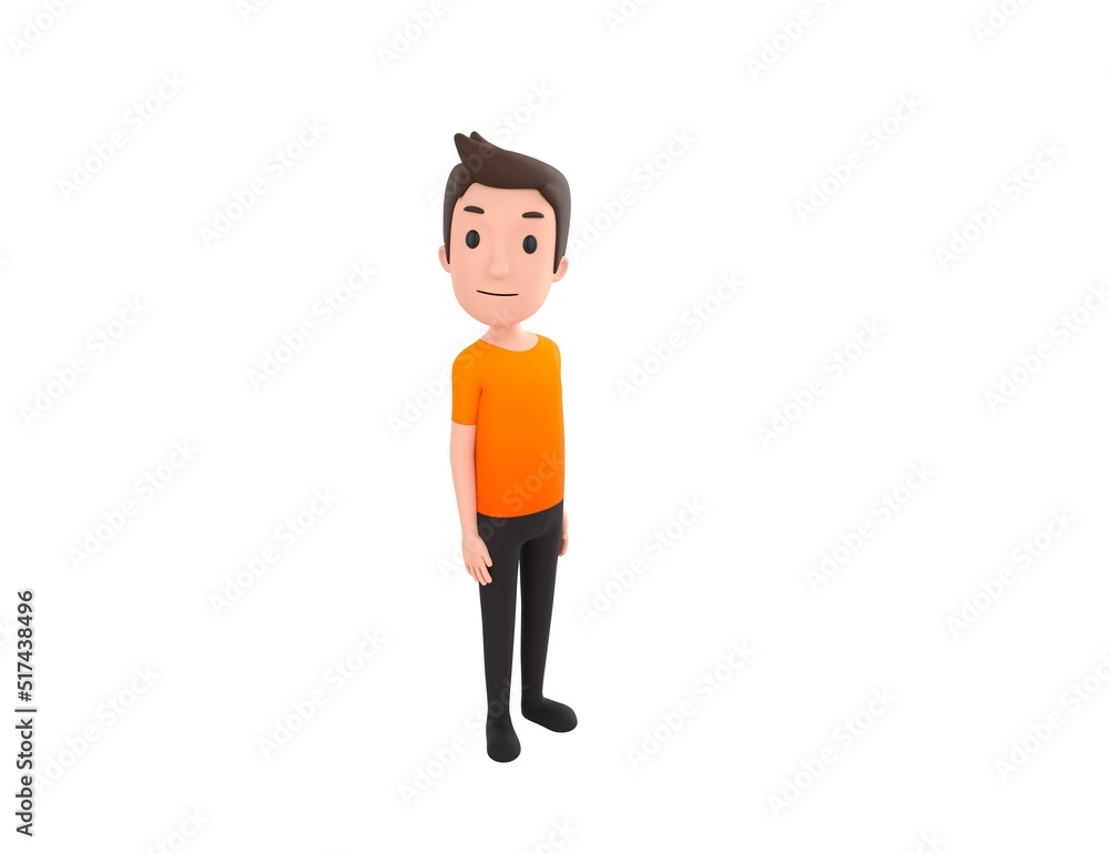Man wearing Orange T-Shirt character standing and look up to camera in 3d rendering. Man wearing Orange T-Shirt character standing and look up to camera in 3d rendering.