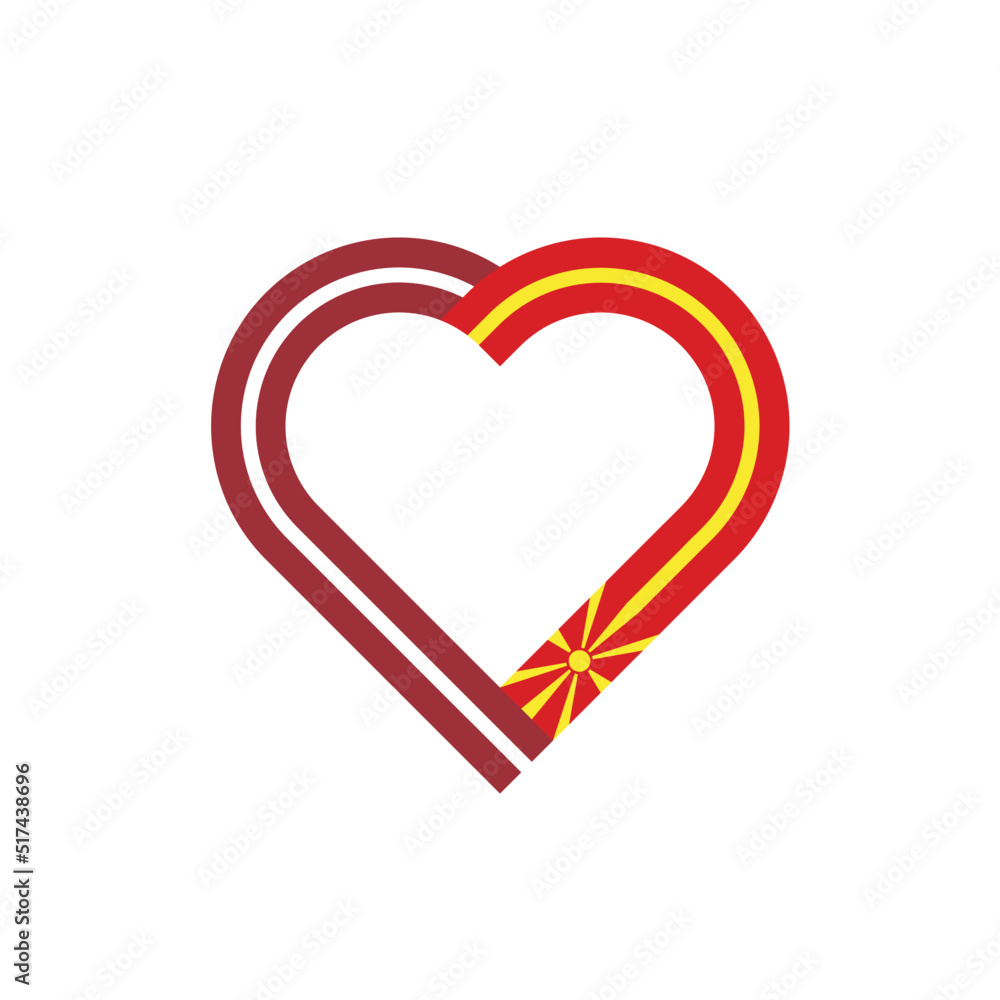 friendship concept. heart ribbon icon of latvia and north macedonia flags. vector illustration isolated on white background