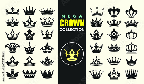 A set of vector king crowns icon on white background. Vector Illustration. Emblem, icon and Royal symbols.
