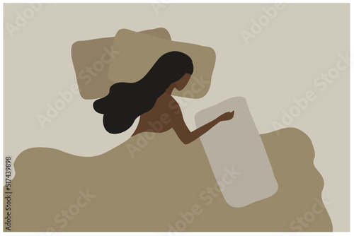 Sleep well concept, healthy woman sleep on bed vector illustration