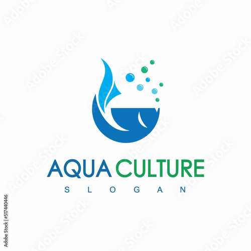 Blue Round Fish Logo Aqua Culture Icon Concept Isolated On White Background