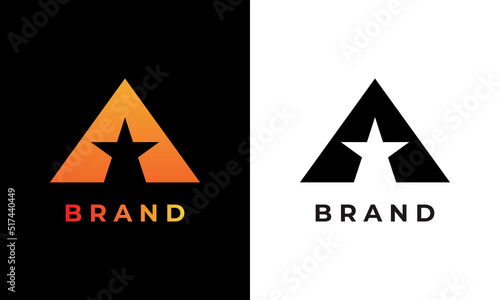 Letter A Logo Design With Negative Space Star Illustration , Vector Template