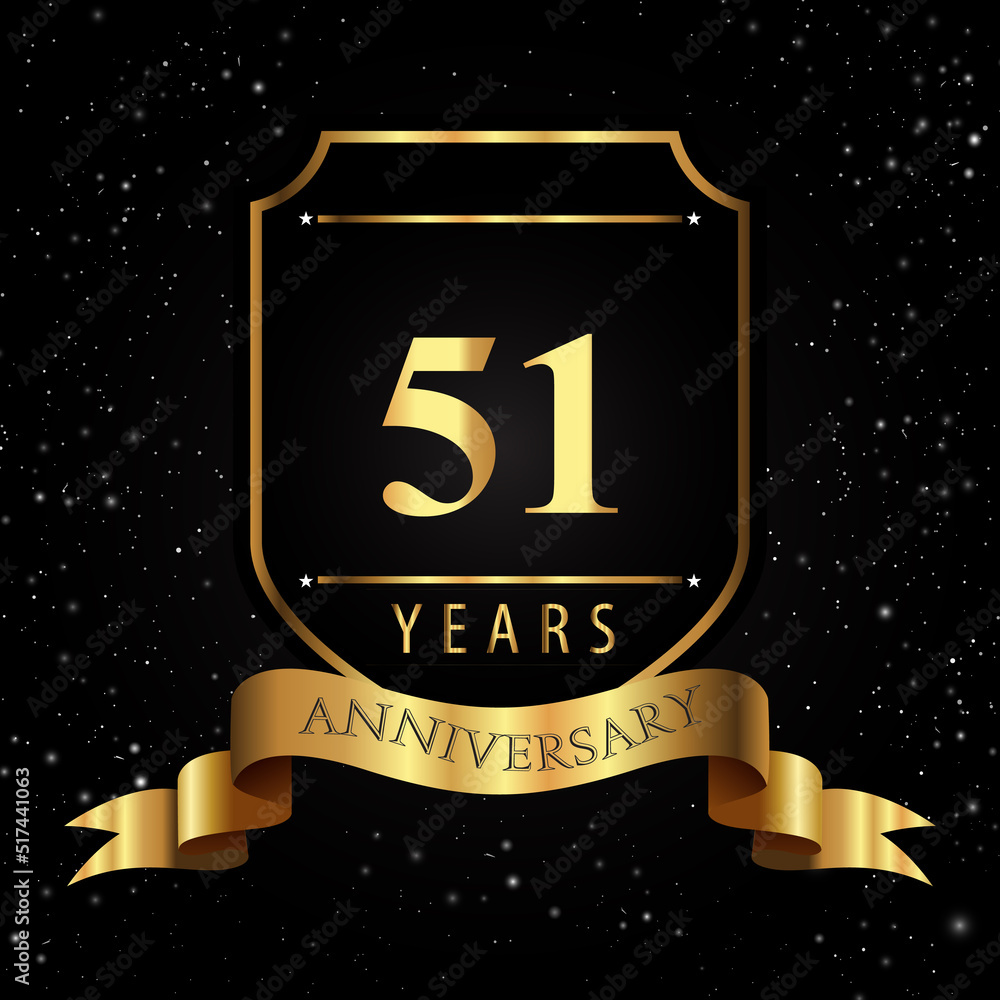 51 Years Golden Anniversary Logo with Golden Shield and Ribbon Isolated ...