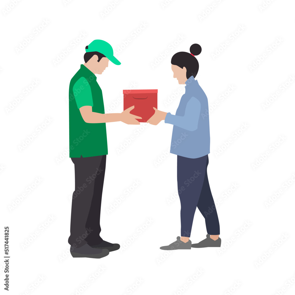Delivery Man Giving Parcel Box to Customer. Home Delivery. Delivery Concept. Flat Vector Illustration