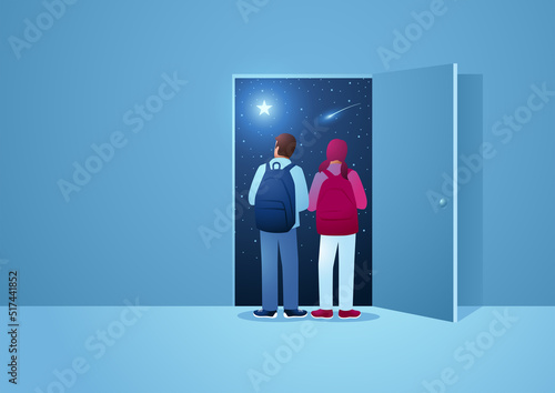 Vastness of outer space seen through from the opened door in human head