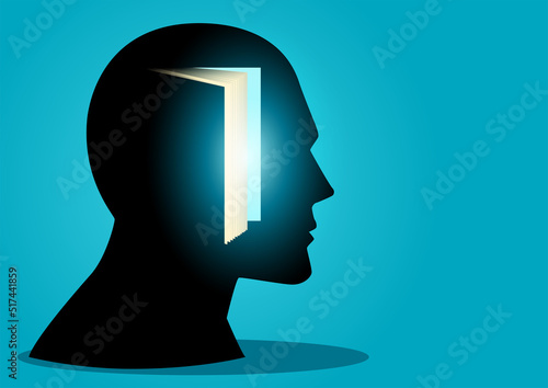 Human head with open book