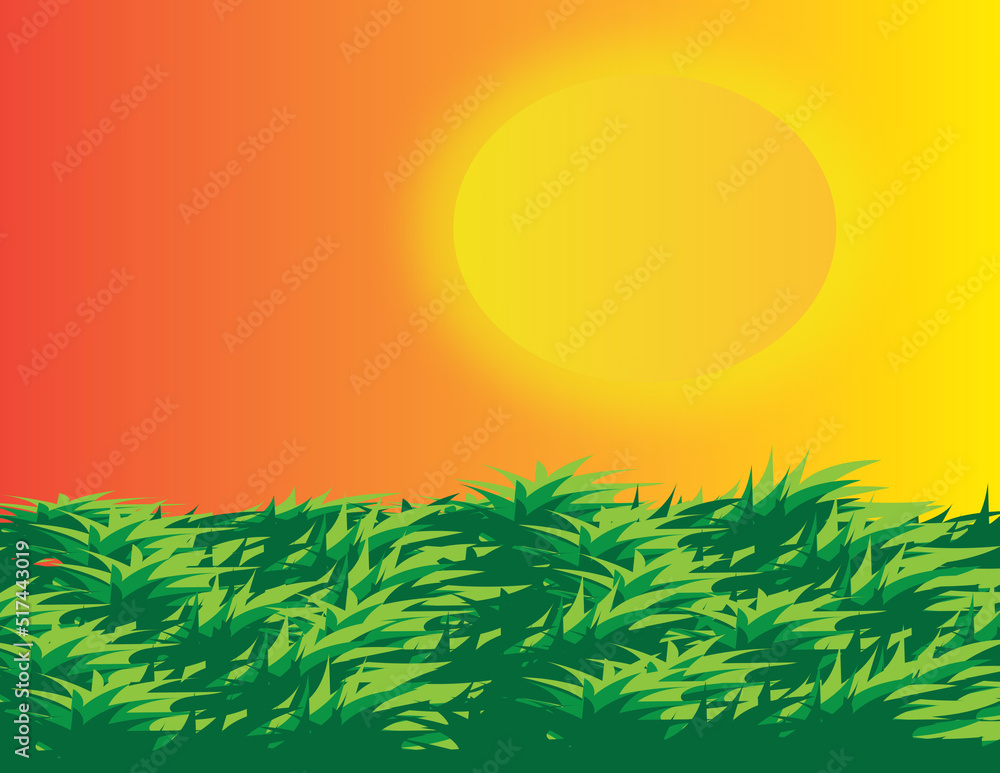 Abstract Image. The illustrations and clipart. Cartoon image, a sunset view of a meadow.