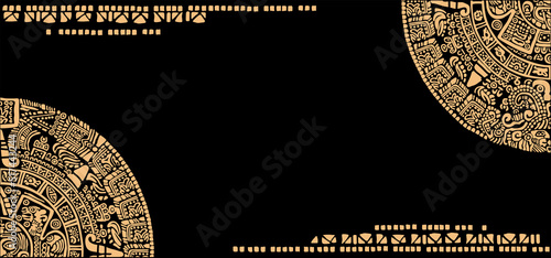 Frame of symbols, letters, masks and images of the calendar of the ancient Mayan and Toltec civilizations