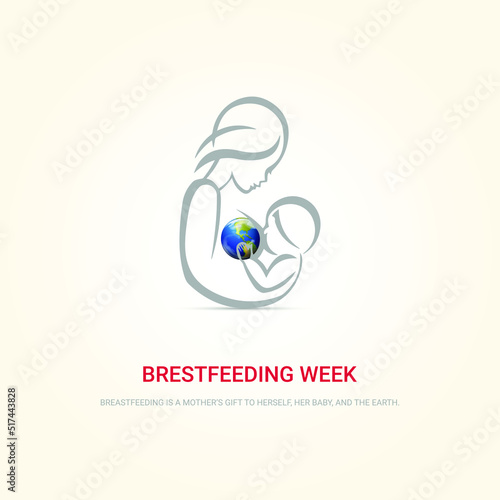 World brestfeeding week newborn baby and cearing mother creative vector illustraiton