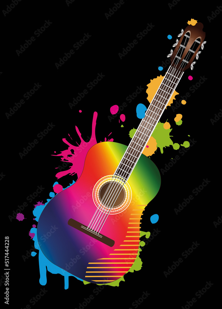 Akustik Gitarren Graffiti in Regenbogenfarben
 