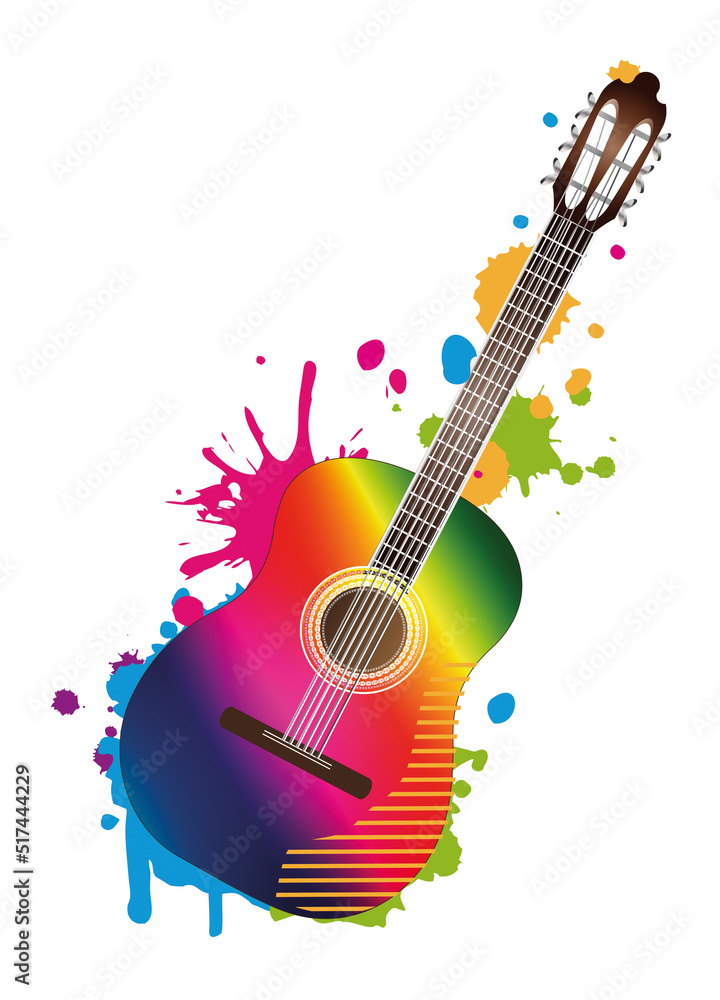 Akustik Gitarren Graffiti in Regenbogenfarben
 