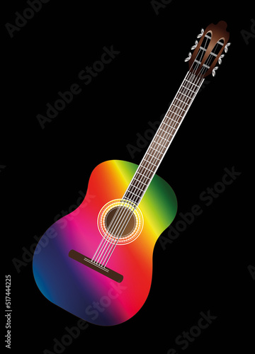 schöne bunte Akustik Gitarre in Regenbogen Farben