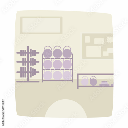 Gym. Background image, vector flat illustration, muted colors.