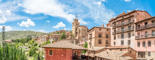 Panoramic view at Albarracin town with Cathedral and city wall, Spain photo