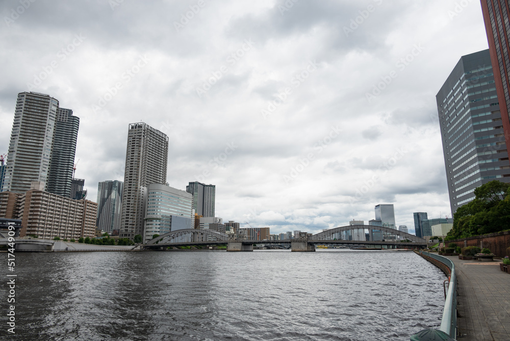 Fototapeta premium 曇の日の隅田川勝どき方面