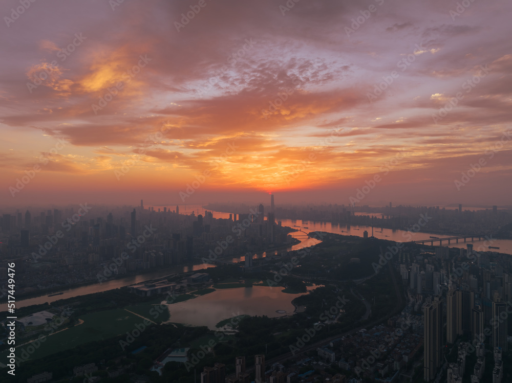 Fototapeta premium Hubei Wuhan Summer Urban Skyline Aerial photography scenery