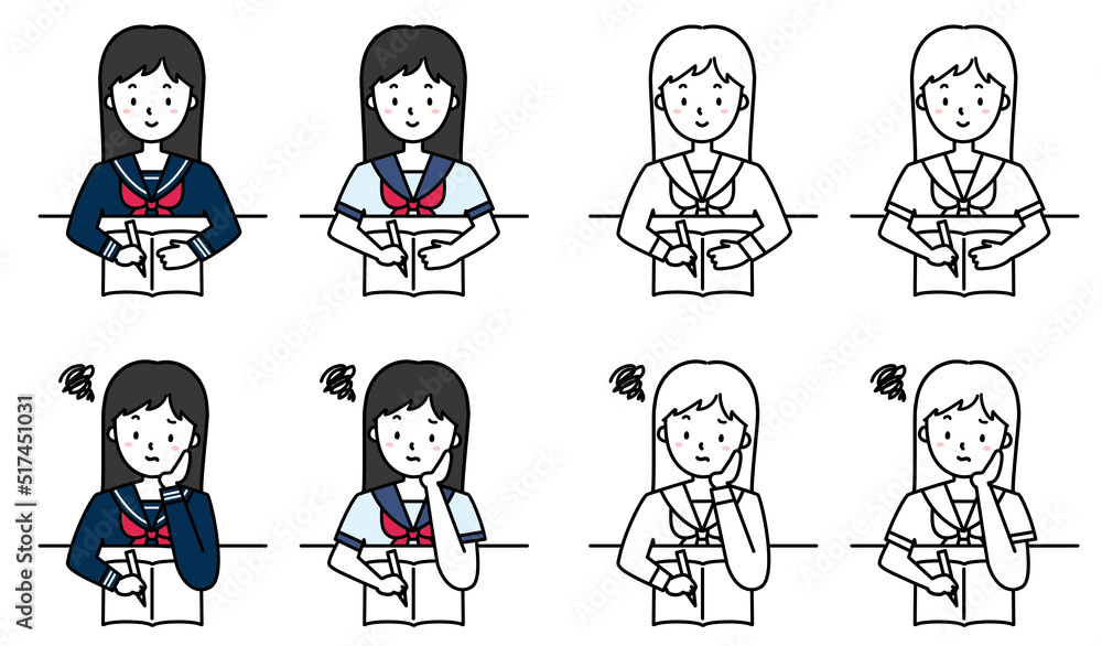 勉強する女子学生セット