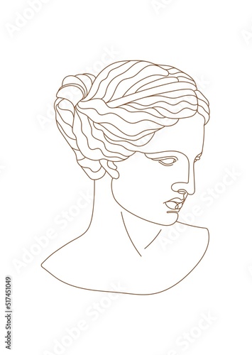 One line Ancient Greek goddess statue. Aphrodite or Venus ancient classical statue. Vector art for design of posters, clothes, logo, invitations.