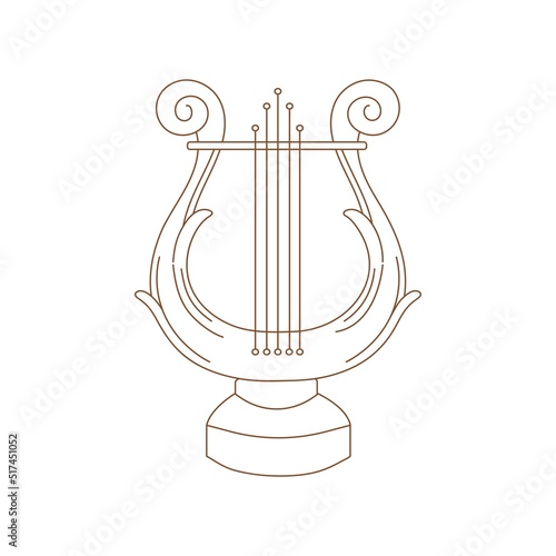 Ancient lyre icon. Harp hand drawn musical instrument. Vector illustration.