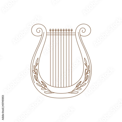 Ancient lyre icon. Harp hand drawn musical instrument. Vector illustration.
