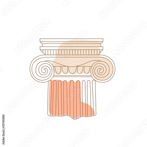 Linear drawing ancient Greek column. Architect symbol ionic column with abstract shape. Vector art for design of posters, clothes, logo, invitations.