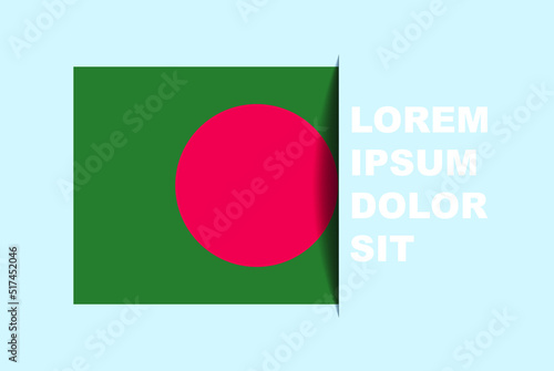 Half Bangladesh flag vector with copy space, country flag with shadow style, horizontal slide effect, Bangladesh icon design asset, text area, simple flat design