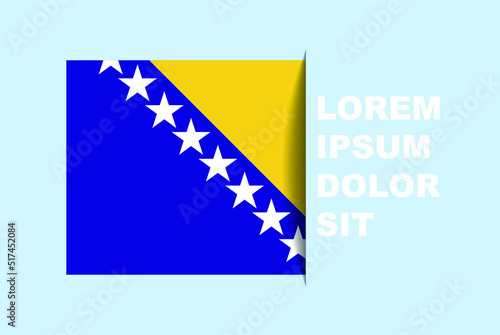 Half Bosnia flag vector with copy space, country flag with shadow style, horizontal slide effect, Bosnia icon design asset, text area, simple flat design