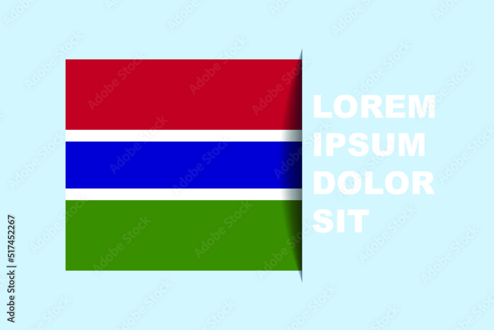 Half Gambia flag vector with copy space, country flag with shadow style, horizontal slide effect, Gambia icon design asset, text area, simple flat design