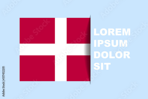 Half Denmark flag vector with copy space, country flag with shadow style, horizontal slide effect, Denmark icon design asset, text area, simple flat design