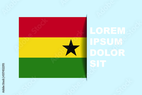 Half Ghana flag vector with copy space, country flag with shadow style, horizontal slide effect, Ghana icon design asset, text area, simple flat design