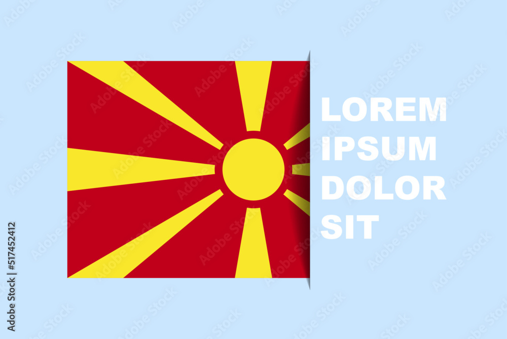 Half Macedonia flag vector with copy space, country flag with shadow style, horizontal slide effect, Macedonia icon design asset, text area, simple flat design
