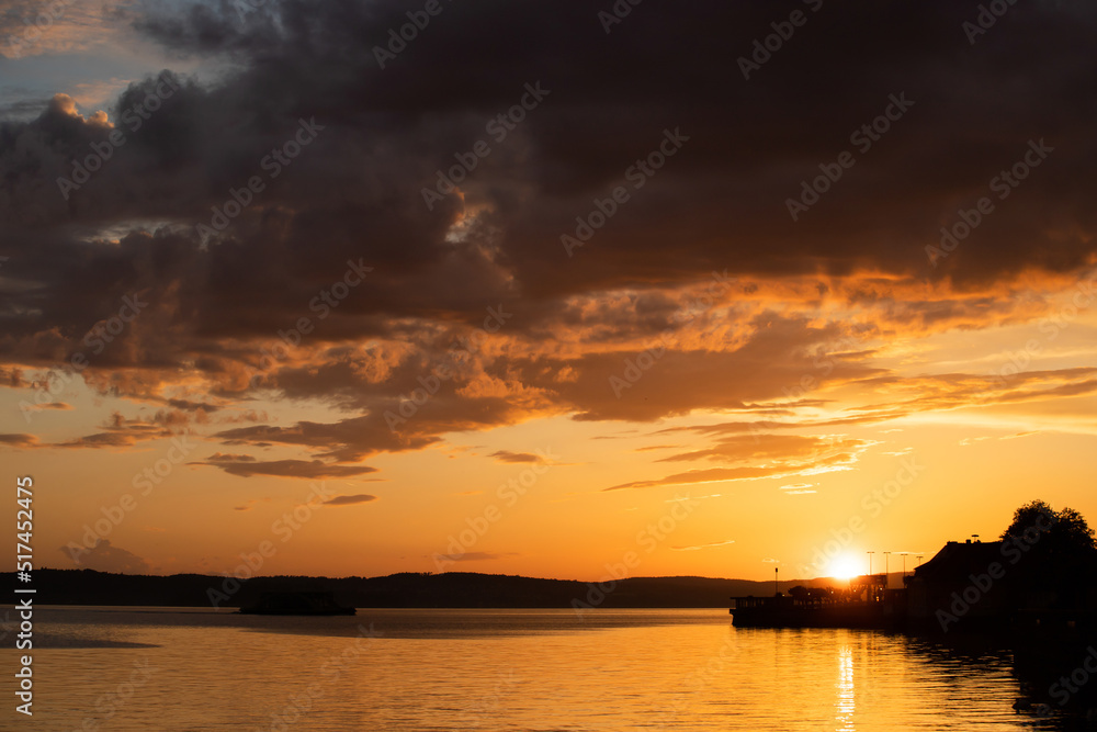 Lake Constance panorama at sunset, Meersburg, Germany