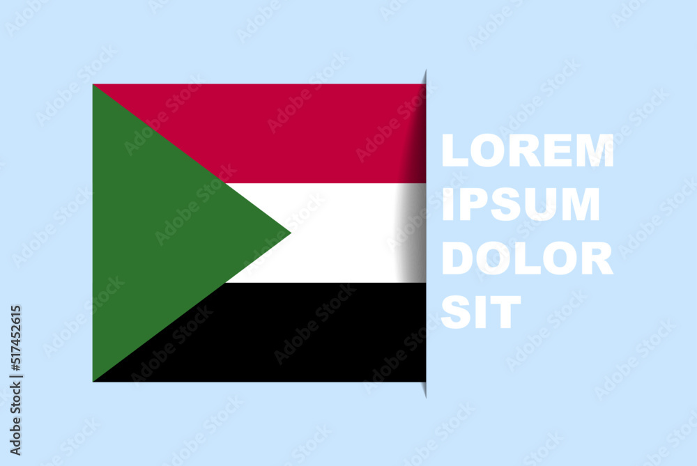 Half Sudan flag vector with copy space, country flag with shadow style, horizontal slide effect, Sudan icon design asset, text area, simple flat design Half Sudan flag vector with copy space, country flag with shadow style, horizontal slide effect, Sudan icon design asset, text area, simple flat design
