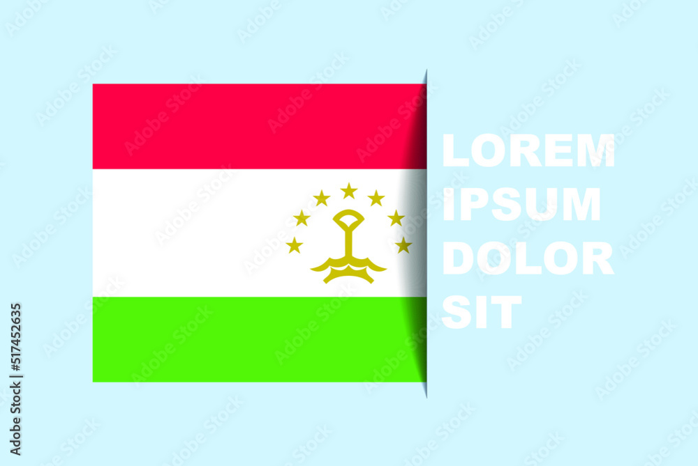 Half Tajikistan flag vector with copy space, country flag with shadow style, horizontal slide effect, Tajikistan icon design asset, text area, simple flat design Half Tajikistan flag vector with copy space, country flag with shadow style, horizontal slide effect, Tajikistan icon design asset, text area, simple flat design