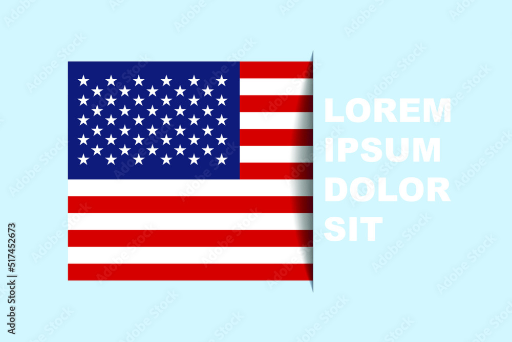 Half USA flag vector with copy space, country flag with shadow style, horizontal slide effect, USA icon design asset, text area, simple flat design Half USA flag vector with copy space, country flag with shadow style, horizontal slide effect, USA icon design asset, text area, simple flat design