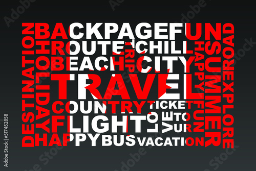 Canada flag shape of travel keywords, travel concept, abroad vacation idea, simple flat design, Canada flag mask on holiday words, tourism banner