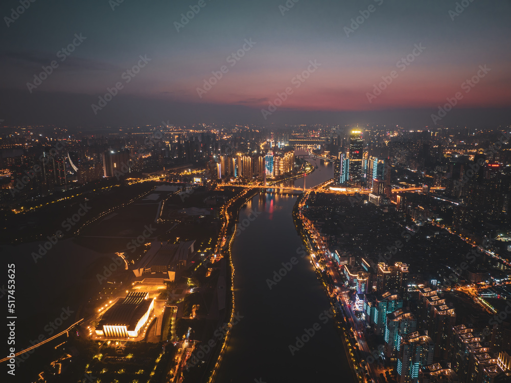 Fototapeta premium Hubei Wuhan Summer Urban Night Skyline Aerial photography scenery