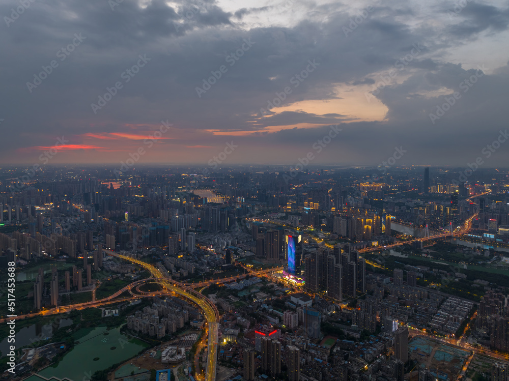 Fototapeta premium Hubei Wuhan Summer Urban Night Skyline Aerial photography scenery
