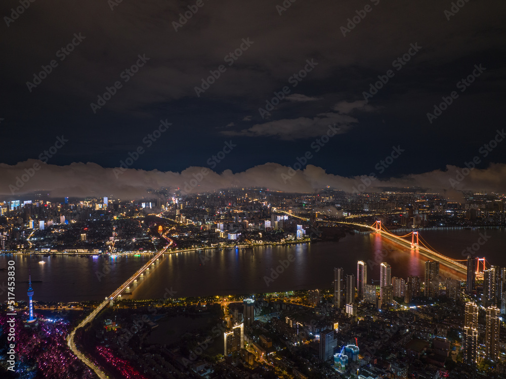 Fototapeta premium Hubei Wuhan Summer Urban Night Skyline Aerial photography scenery