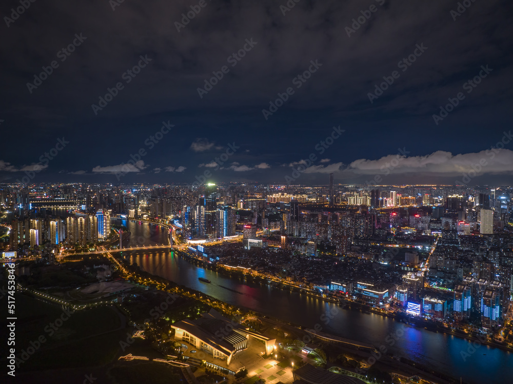 Hubei Wuhan Summer Urban Night Skyline Aerial photography scenery