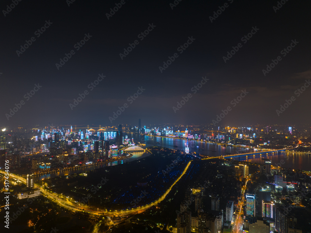Fototapeta premium Hubei Wuhan Summer Urban Night Skyline Aerial photography scenery