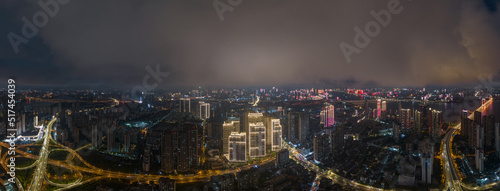 Hubei Wuhan Summer Urban Night Skyline Aerial photography scenery