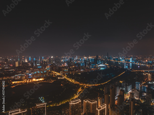 Hubei Wuhan Summer Urban Night Skyline Aerial photography scenery © Hao
