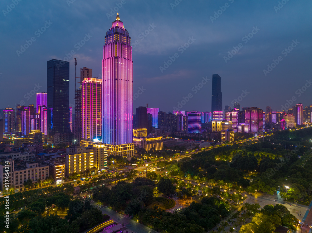 Obraz premium Hubei Wuhan Summer Urban Night Skyline Aerial photography scenery
