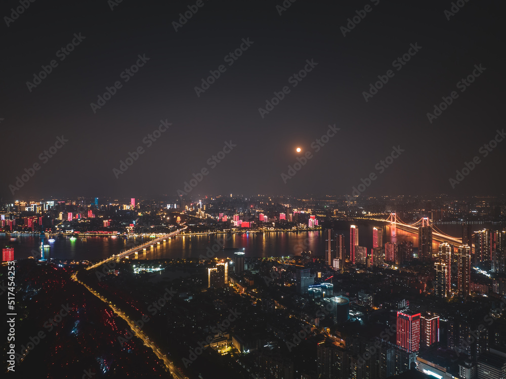Fototapeta premium Hubei Wuhan Summer Urban Night Skyline Aerial photography scenery