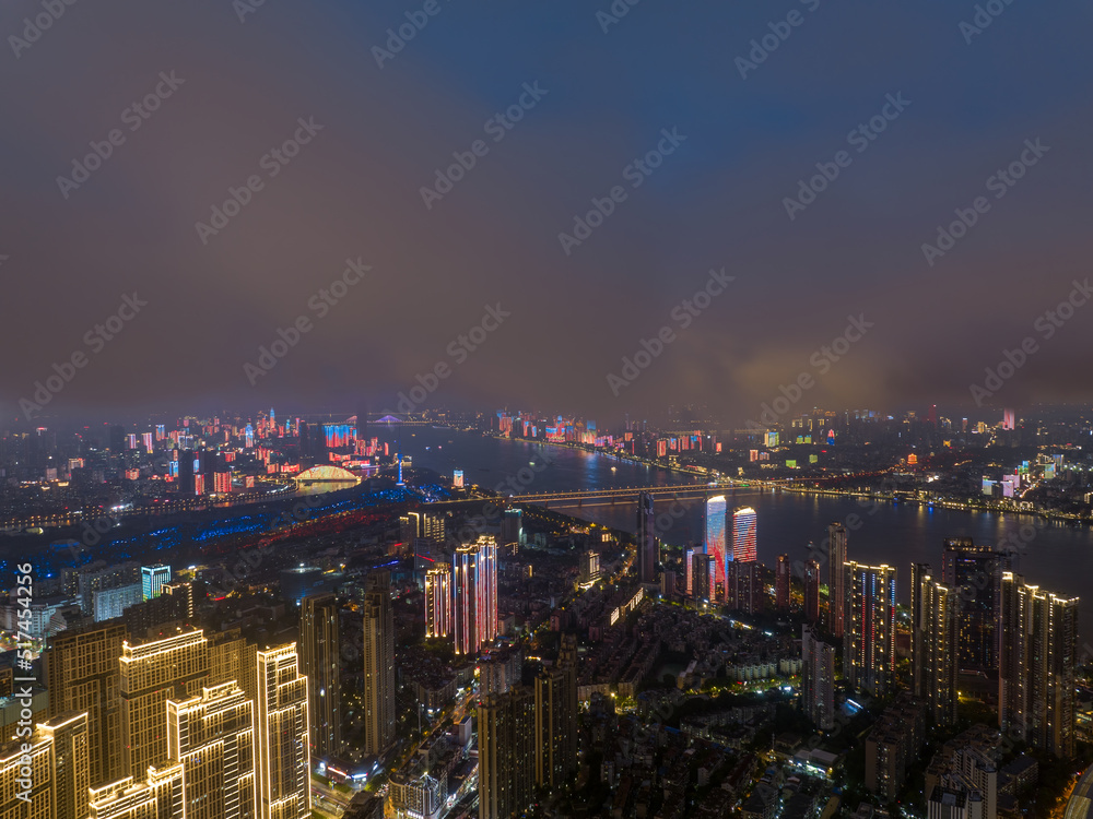 Hubei Wuhan Summer Urban Night Skyline Aerial photography scenery Hubei Wuhan Summer Urban Night Skyline Aerial photography scenery