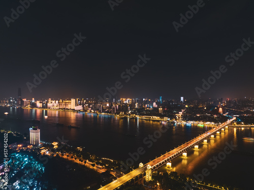 Fototapeta Naklejka Na Ścianę i Meble -  Hubei Wuhan Summer Urban Night Skyline Aerial photography scenery